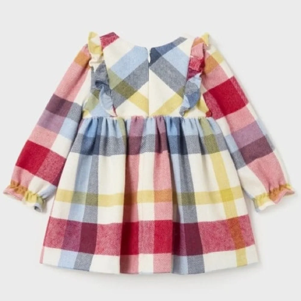 Mayoral Baby Girls Plaid Wool Blend Bow Detail Holiday Occasion Dress 9 months
